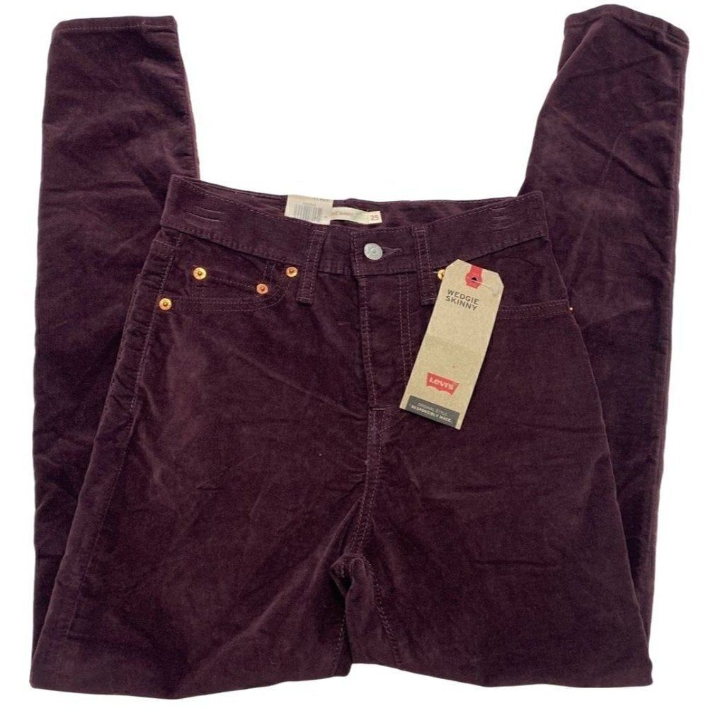 Levi's Wedgie Skinny Ankle Jeans Women's 25 XS Dark Red Stretchy Soft Velour NEW